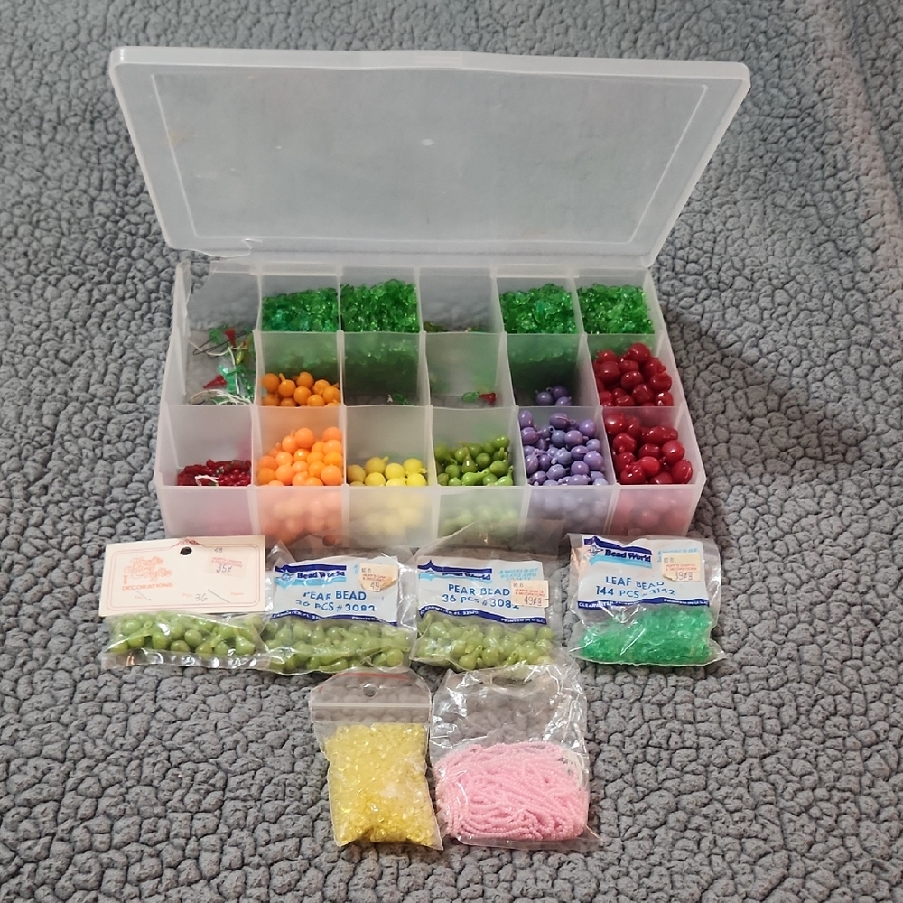 Lot of Vintage Plastic Fruit Beads in Organizer Box